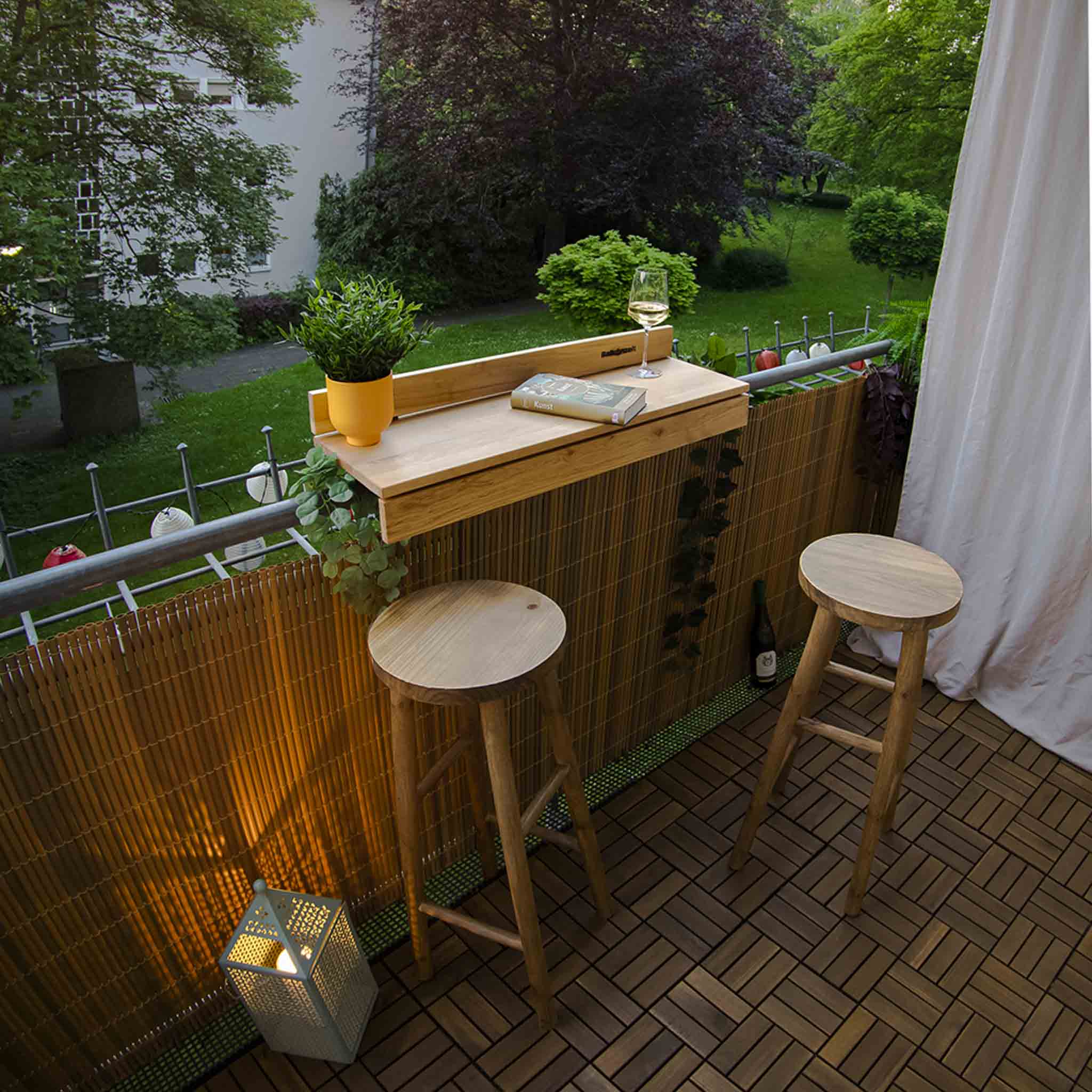 Balkonzeit Bar aus Massivholz 2er Set (inkl. Zubehör)
