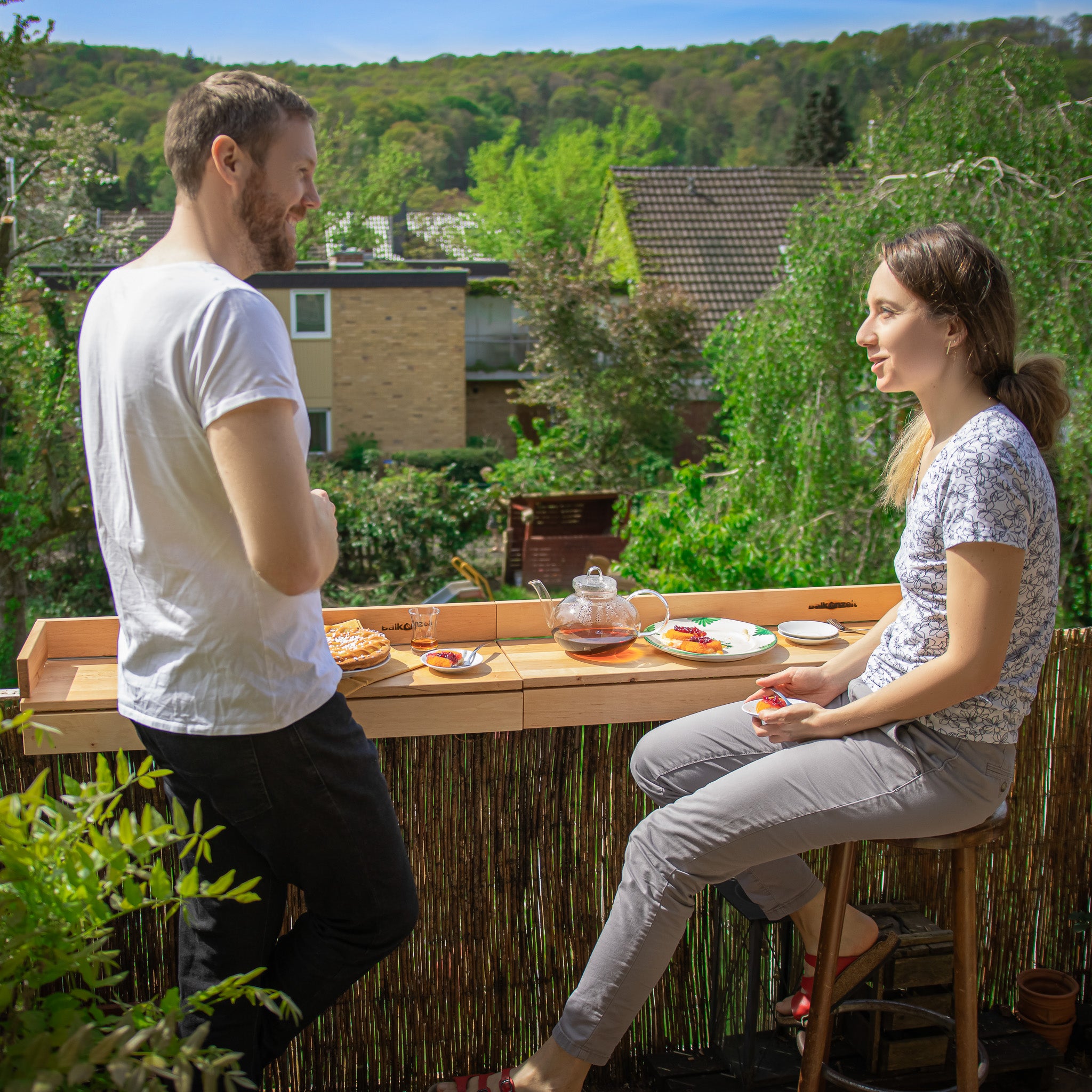 Balkonzeit Bar aus Massivholz 2er Set (inkl. Zubehör)