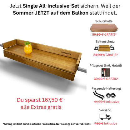 Balkonzeit Bar - Oak Pure - aus Massiveiche 1er Set (inkl. Zubehör)