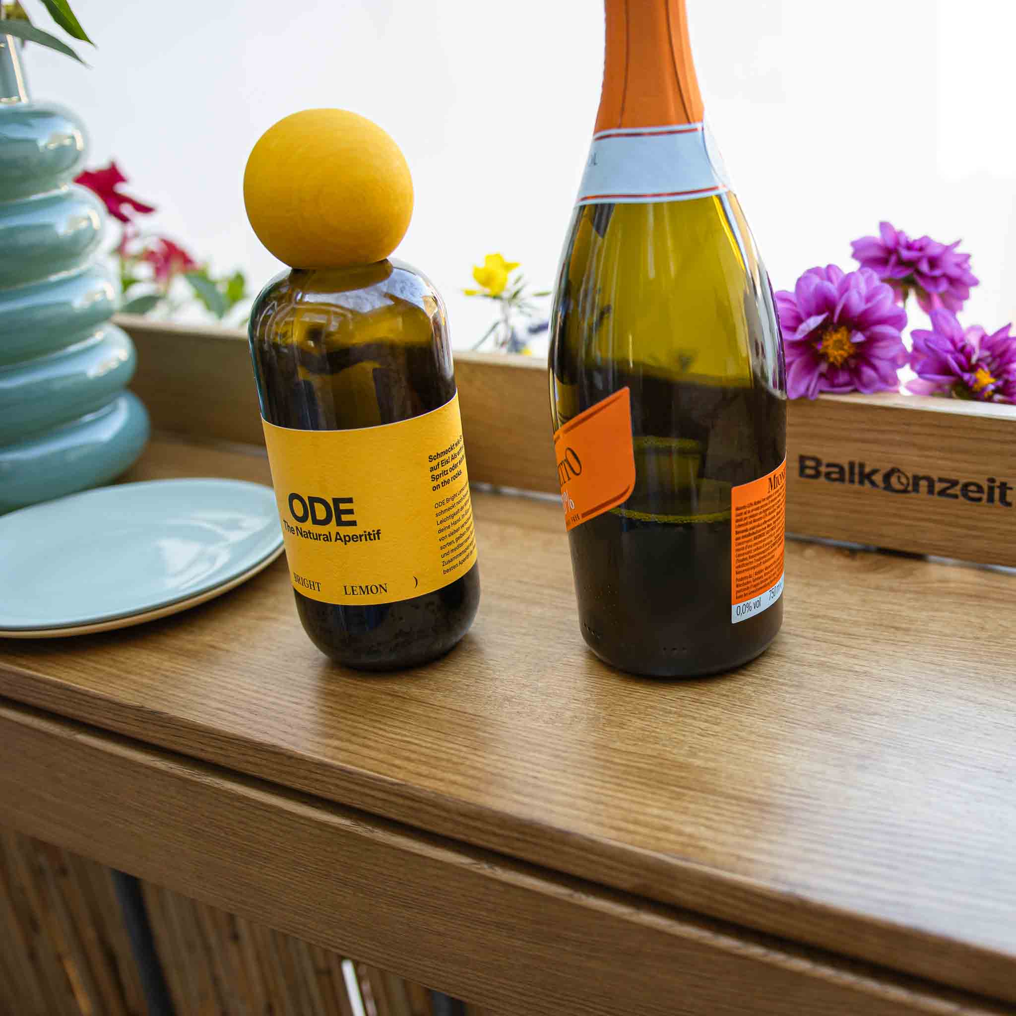 Balkonzeit Bar aus Massiveiche 3er Set (inkl. Zubehör)