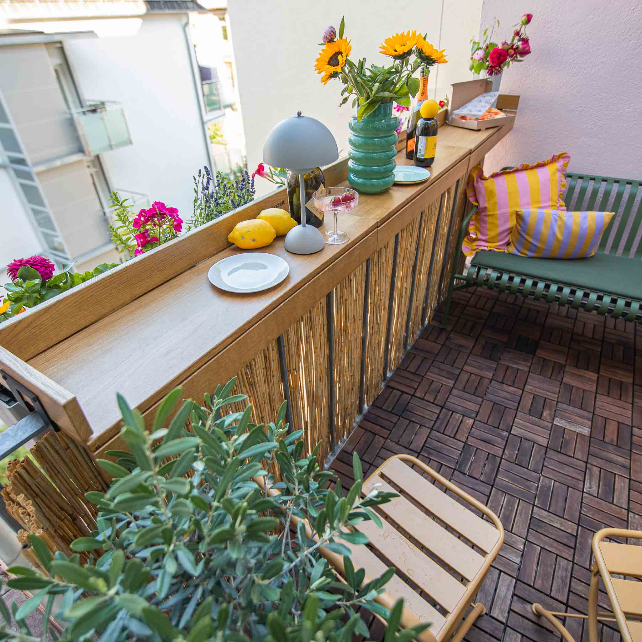 Balkonzeit Bar aus Massiveiche 3er Set (inkl. Zubehör)